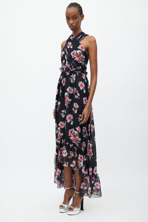 Victoria Beckham Black 
Multicolour Floral Silk Dress