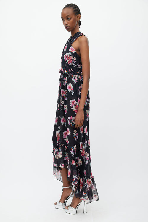 Victoria Beckham Black 
Multicolour Floral Silk Dress