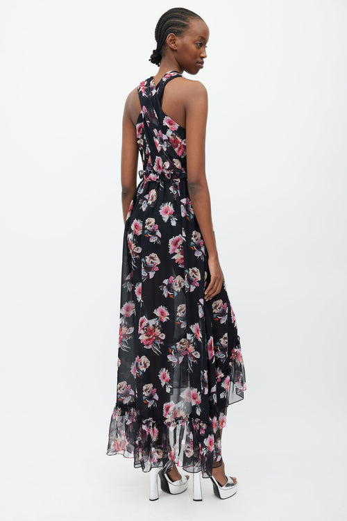 Victoria Beckham Black 
Multicolour Floral Silk Dress