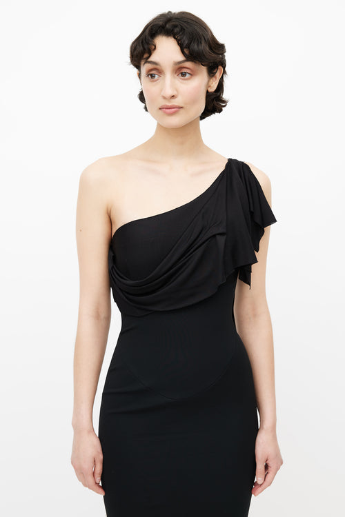 Victoria Beckham Black One Shoulder Drape Dress