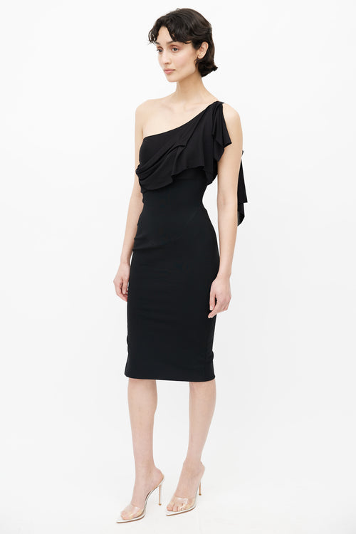 Victoria Beckham Black One Shoulder Drape Dress