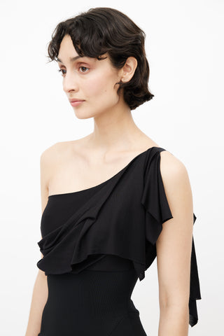 Victoria Beckham Black One Shoulder Drape Dress