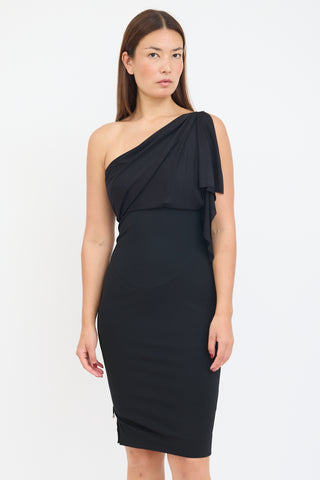 Victoria Beckham Black One Shoulder Draped Dress