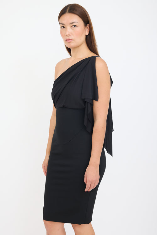 Victoria Beckham Black One Shoulder Draped Dress