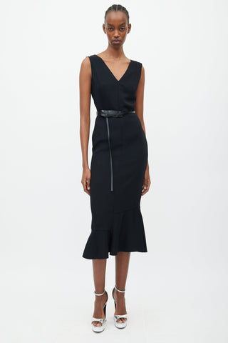 Victoria Beckham Black V-Neck Belted Dress