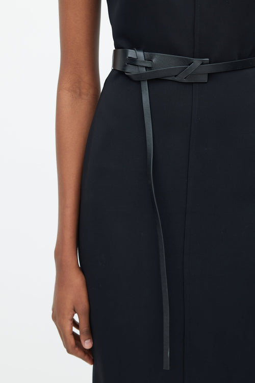 Victoria Beckham Black V-Neck Belted Dress