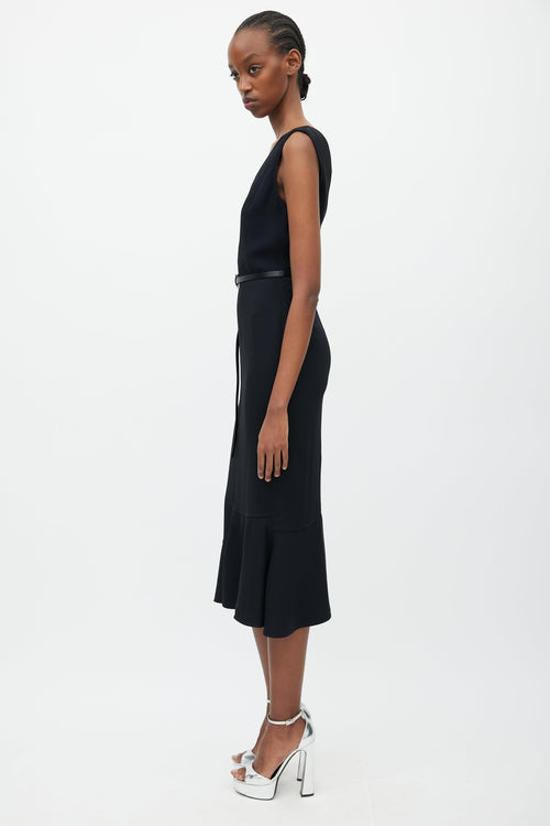 Victoria Beckham Black V-Neck Belted Dress