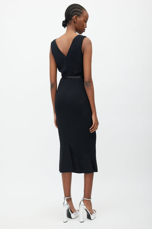 Victoria Beckham Black V-Neck Belted Dress