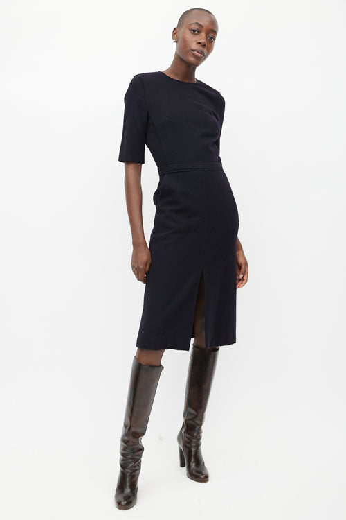 Victoria Beckham Black Wool Midi Dress