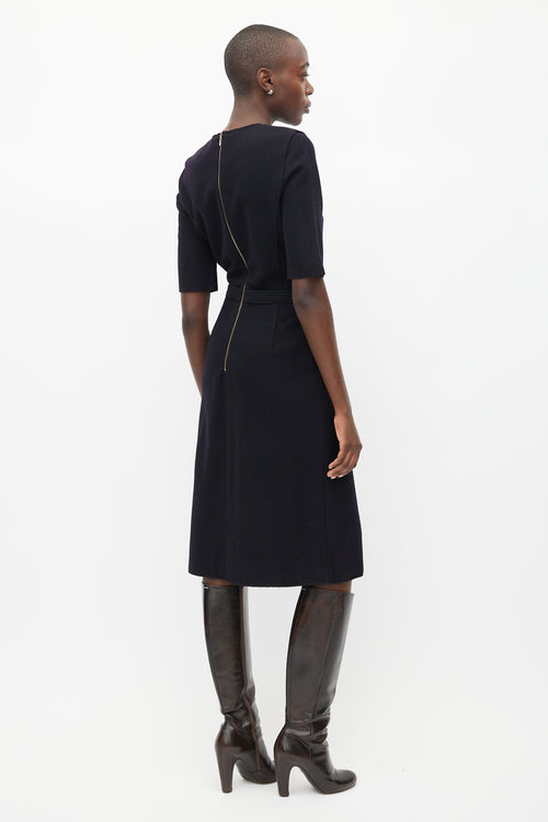 Victoria Beckham Black Wool Midi Dress