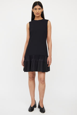 Black Drop Waist Pleated Dress