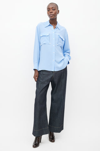 Victoria Beckham Blue Cargo Pocket Silk Shirt