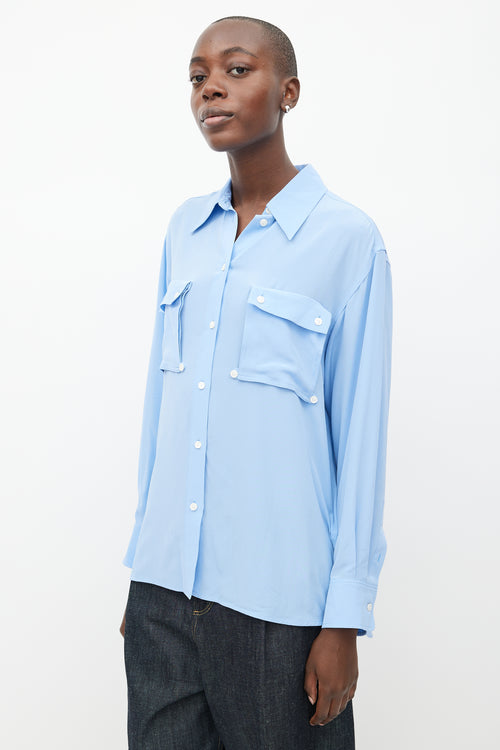 Victoria Beckham Blue Cargo Pocket Silk Shirt