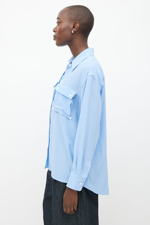 Victoria Beckham Blue Cargo Pocket Silk Shirt