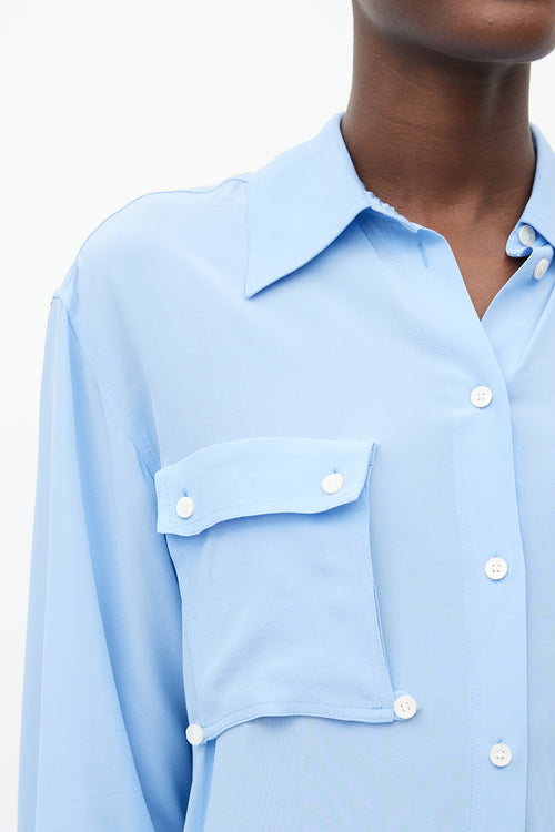 Victoria Beckham Blue Cargo Pocket Silk Shirt