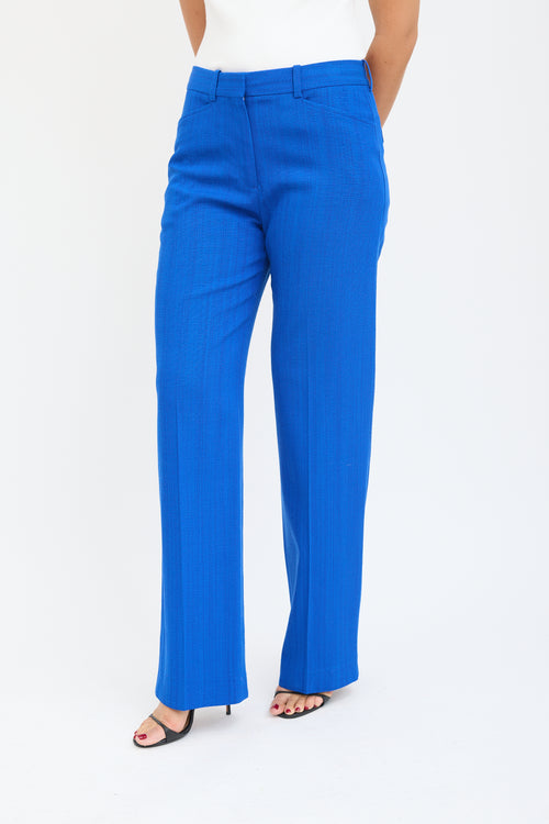 Victoria Beckham Blue Woven Wide Leg Trouser