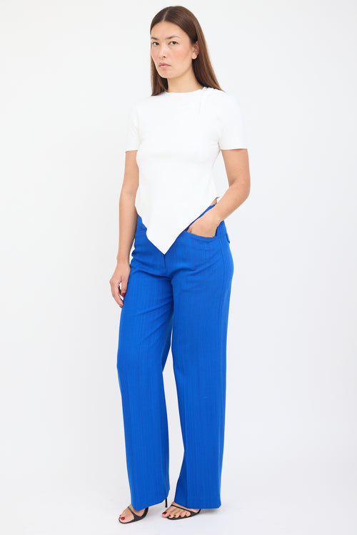 Victoria Beckham Blue Woven Wide Leg Trouser