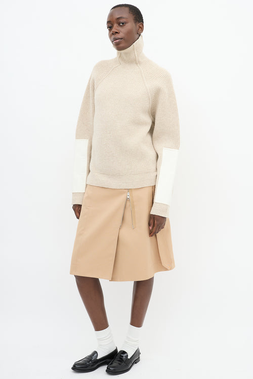 Victoria Beckham Brown Cotton Belted Zip Midi Skirt