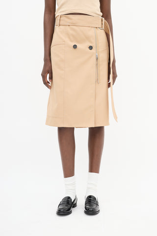 Victoria Beckham Brown Cotton Belted Zip Midi Skirt