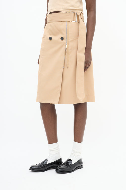 Victoria Beckham Brown Cotton Belted Zip Midi Skirt