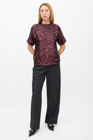 Victoria Beckham Burgundy Sequin Top