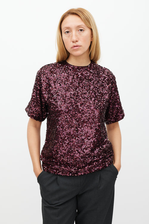 Victoria Beckham Burgundy Sequin Top