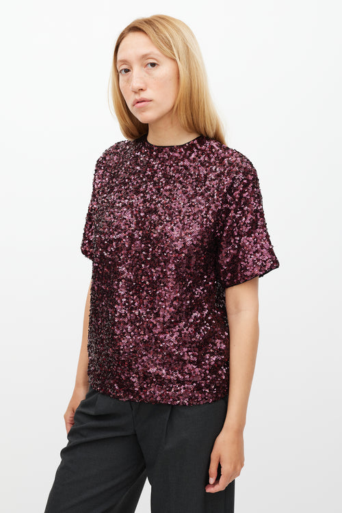 Victoria Beckham Burgundy Sequin Top