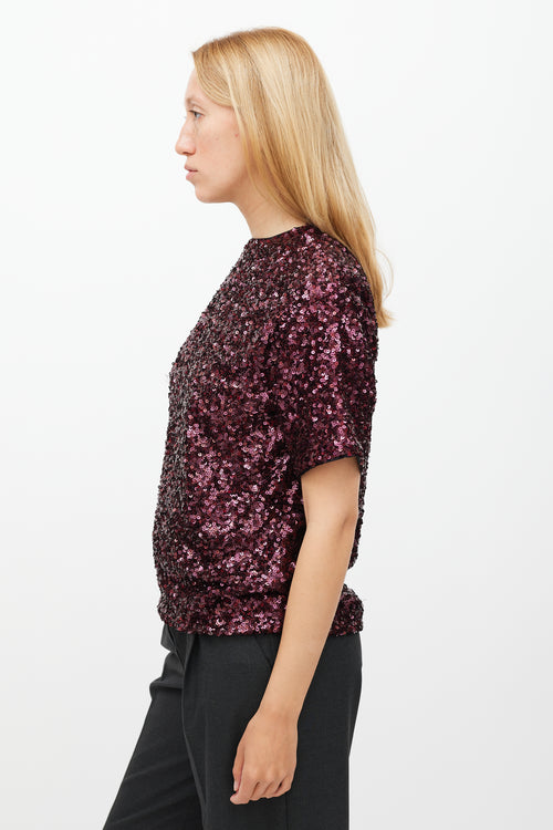 Victoria Beckham Burgundy Sequin Top