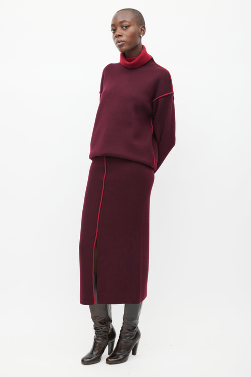 Victoria Beckham Burgundy Wool Knit Co-Ord Set