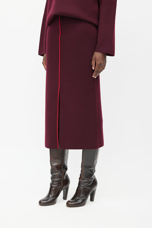 Victoria Beckham Burgundy Wool Knit Co-Ord Set