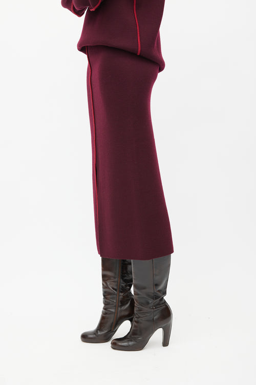 Victoria Beckham Burgundy Wool Knit Co-Ord Set