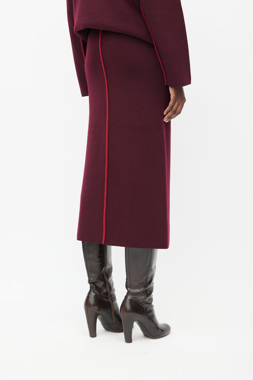 Victoria Beckham Burgundy Wool Knit Co-Ord Set