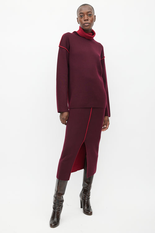 Victoria Beckham Burgundy Wool Knit Co-Ord Set