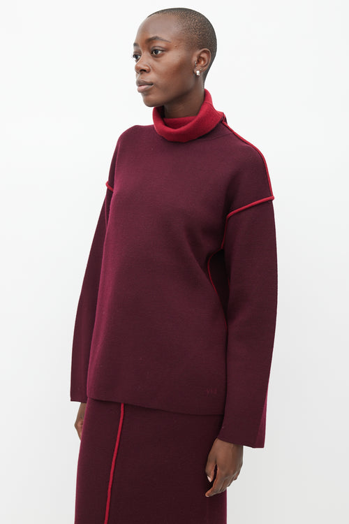 Victoria Beckham Burgundy Wool Knit Co-Ord Set