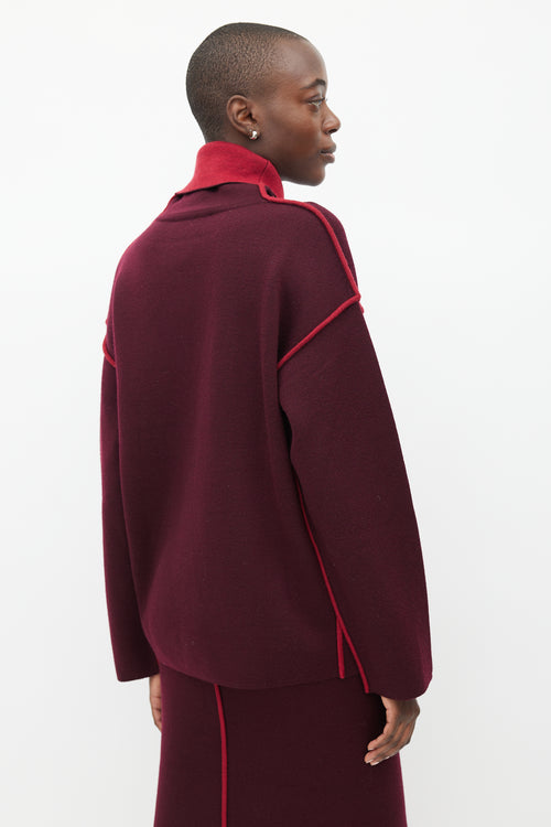 Victoria Beckham Burgundy Wool Knit Co-Ord Set