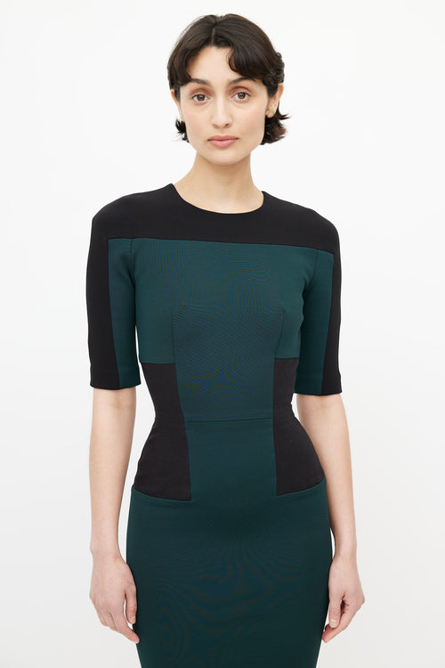 Victoria Beckham Green 
Black Colourblock Sheath Dress