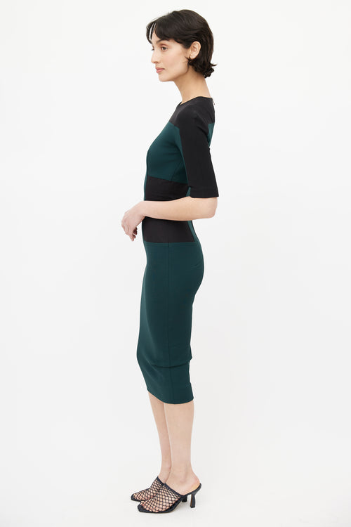 Victoria Beckham Green 
Black Colourblock Sheath Dress