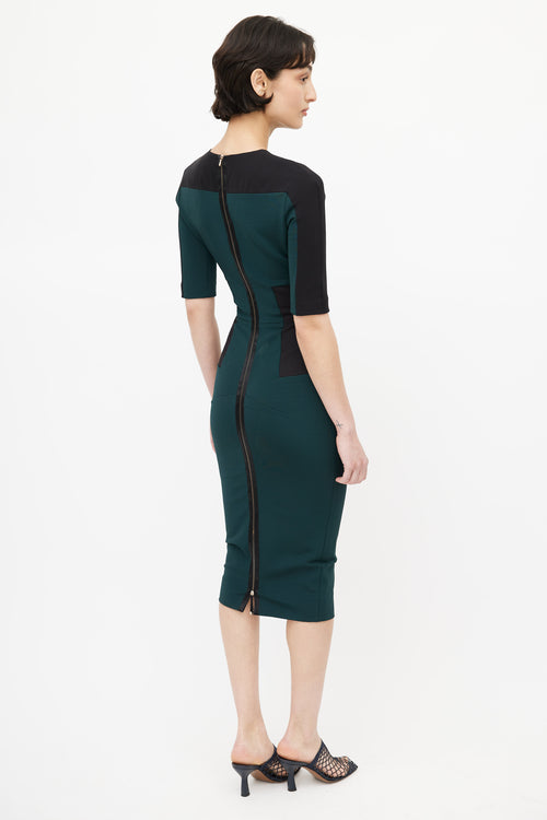 Victoria Beckham Green 
Black Colourblock Sheath Dress