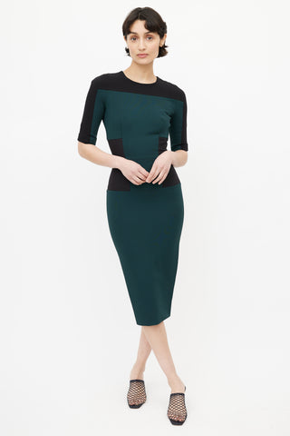 Victoria Beckham Green 
Black Colourblock Sheath Dress