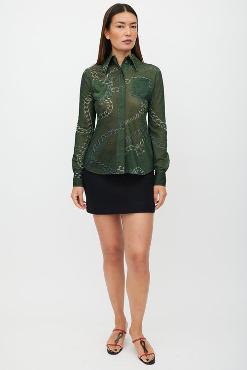 Victoria Beckham Green Metallic Chain Shirt