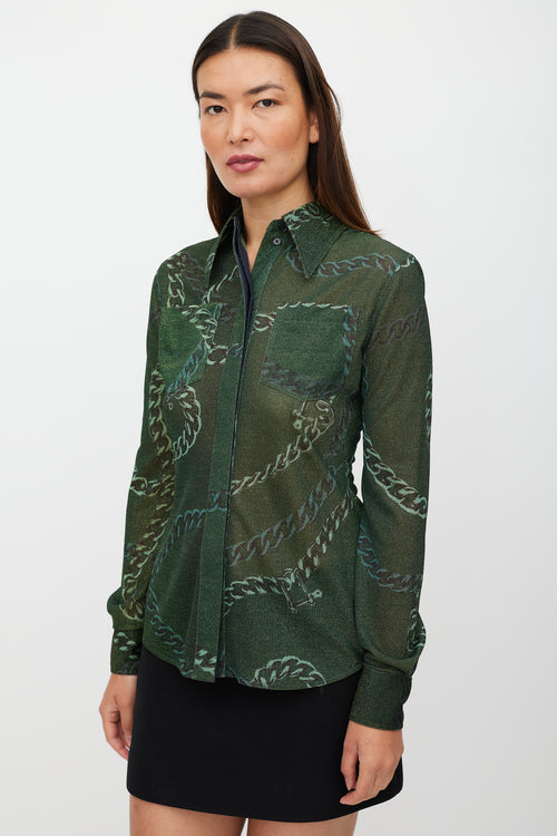 Victoria Beckham Green Metallic Chain Shirt