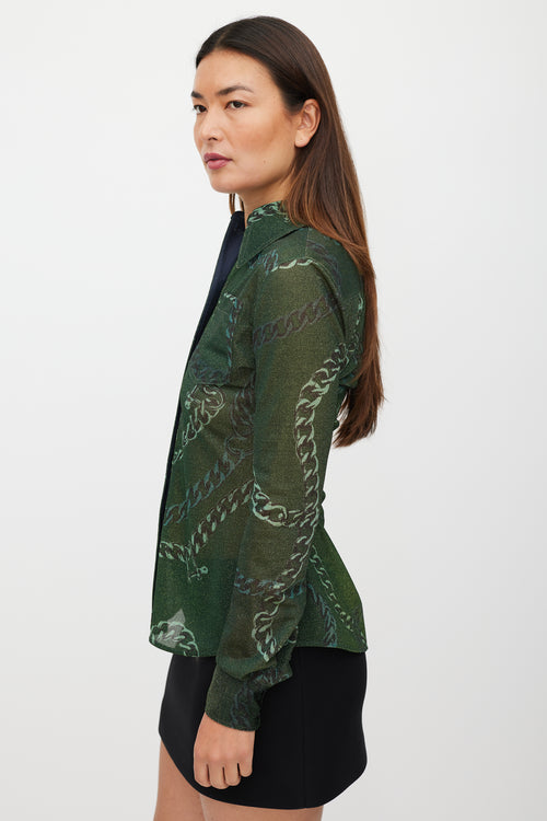 Victoria Beckham Green Metallic Chain Shirt