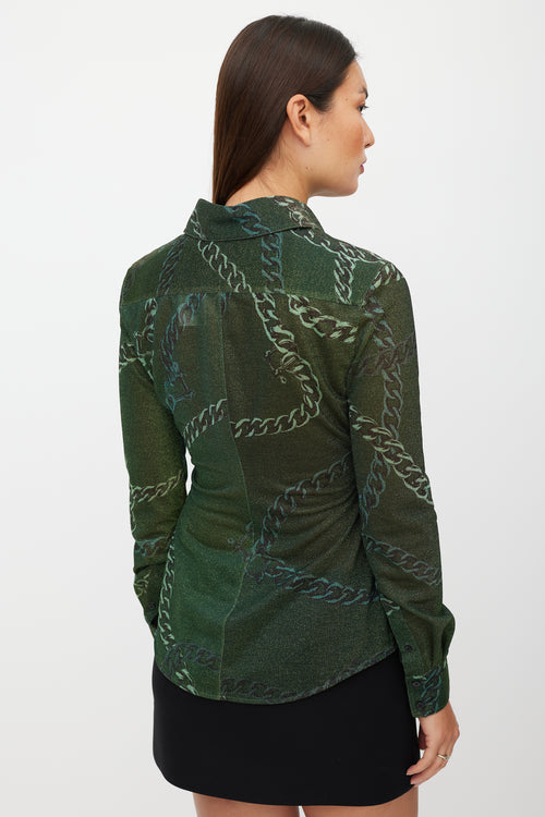 Victoria Beckham Green Metallic Chain Shirt