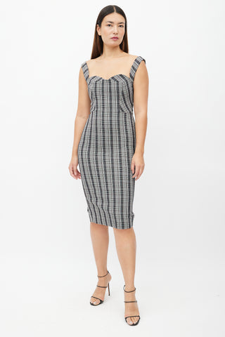 Victoria Beckham Grey 
Black Plaid Sheath Dress