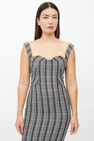 Victoria Beckham Grey 
Black Plaid Sheath Dress