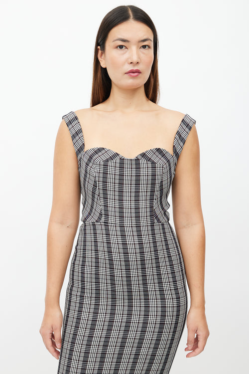 Victoria Beckham Grey 
Black Plaid Sheath Dress