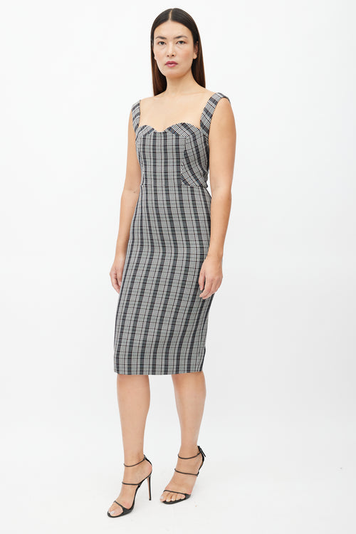 Victoria Beckham Grey 
Black Plaid Sheath Dress