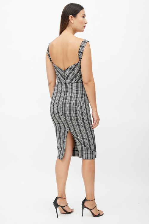 Victoria Beckham Grey 
Black Plaid Sheath Dress