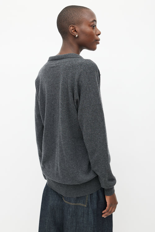 Victoria Beckham Grey Wool Knit V-Neck Sweater