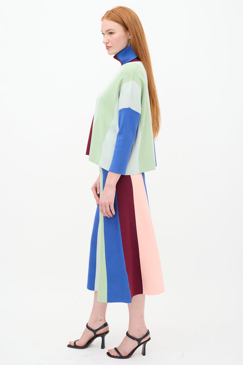 Victoria Beckham Multicolour Striped Sweater 
Skirt Set